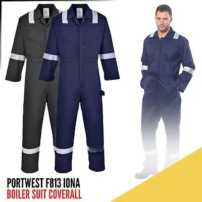 Portwest Iona Coverall Overall Reflective Knee Pad Pockets Work Safety F813 UK • £36.95