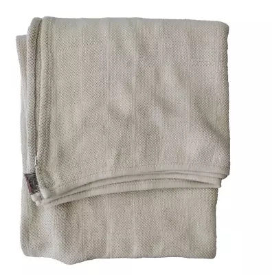 Tennessee Woolen Mills Master Weavers Cream Beige Cotton Blanket 80  X 90  USA • $39.95