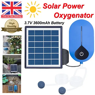 £22.99 • Buy Solar Powered Oxygenator Pond Portable Water Oxygen Pump Air Stone Aerator Tank