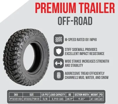 St235/75r15 8ply Premium Trailer Off-road Mud Tire • $149.99