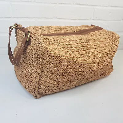 Free People Raffia Weekend Holdall Bag Natural Brown Large Boho Wicker Woven BN • £47.50