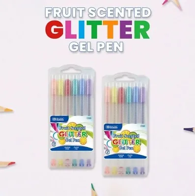 2 Pack Bazic 6 Fruit Scented Glitter Color Gel Pen • $9.99