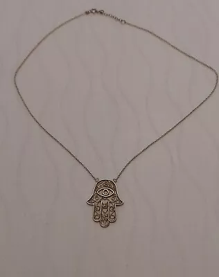 Hamsa Hand Fatima Protection Sterling Silver Hallmarked 925 Pendant Necklace • £23