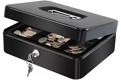 KYODOLED Large Metal Cash Box With Money Tray And LockMoney Box With Cash Tray • $24.52