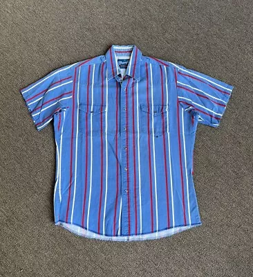 Vtg 70s Wrangler Western Shirt Striped Shortsleeve Mens Medium Pearl Snap • $11.50