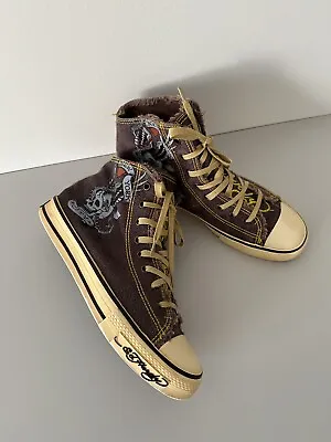 Vintage Y2K Ed Hardy High Top Sneakers Leather Shoes Brown US 8 EUR 41 • $79