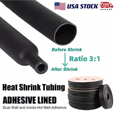 Marine Grade Industrial 3:1 Black Dual Wall Heat Shrink Tubing Wire Wrap Kits • $9.79