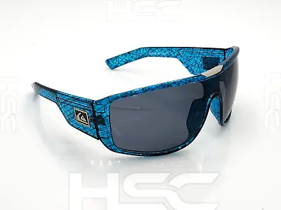 Quiksilver Sports Wrap Shield Sunglasses Black Blue Hatch Frame Dark Smoke Lens • $25