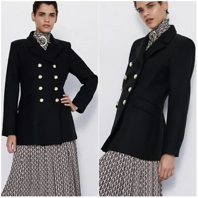 Rare Genuine Zara Black Wool Military Short Coat Jacket Size Extra Small Xs • $69.99