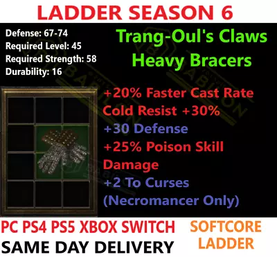 ✅ PC PS4 PS5 XBOX SWITCH✅ LADDER Trang-Oul Gloves Diablo 2 Resurrected D2R Items • $2.30