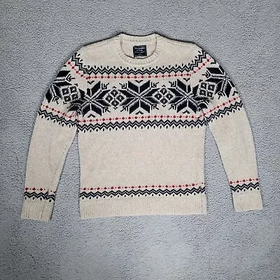 Abercrombie & Fitch Sweater Mens Medium Fair Isle Wool Blend Beige • $32