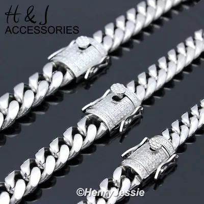 18-40 Stainless Steel 7/10/12/14mm Silver ICY CZ Miami Cuban Chain Necklace*158 • $35.99