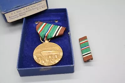 WWII Navy EAME European Campaign Medal & Ribbon Set In Original Cardboard Box • £23.74