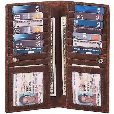 Long Wallet For Men Women Real Leather Bifold RFID Stylish Slim Handmade 2 ID... • $36.09