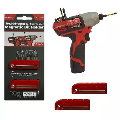 StealthMounts Red Magnetic Bit Holder For Milwaukee M12 Powertool Batteries (x2) • £15.99