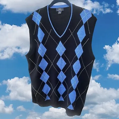Brooks Brothers Sweater Mens XL Blue 346 Argyle Vest V-Neck Merino Wool • $33.75