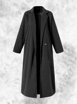 New Black Wool-Effect Steampunk Gothic One Button Maxi Long Coat Size 5XL 22-26 • £34.99