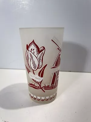 RARE Vintage Holland Michigan Red White Frosted Souvenir Glass Tulip Windmill • $19.99