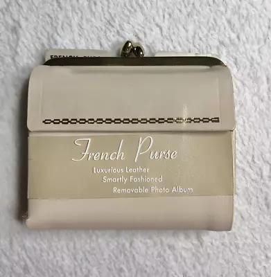 Vintage Off-white French Purse Kiss Lock Closure On Coin Pocket Photo Holder • $10