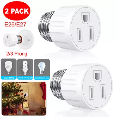 2Pcs E26/E27 3 Prong Light Bulb Socket To Plug Adapter Polarized Screw In Outlet • $10.49