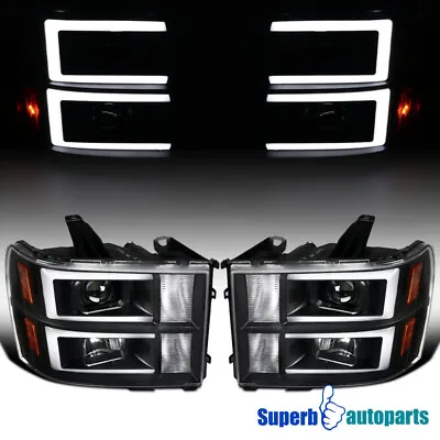 Fits 2007-2013 GMC Sierra 1500 2500 3500HD Projector Headlight LED Strip Black • $229.98