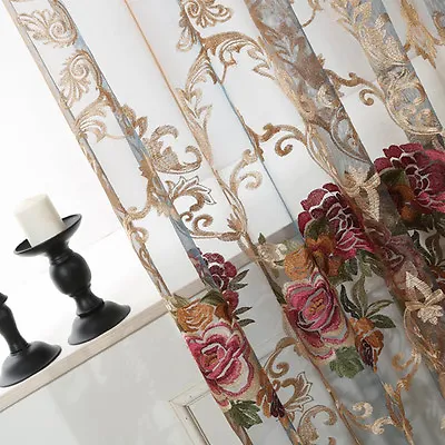 Luxury Flower Embroidered Transparent Sheer Voile Curtain Tulle European Elegant • $14.24