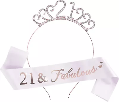 Abeillo 21st Birthday Sash And Rhinestone Tiara 21st Birthday Satin Sash Crown • £6.33