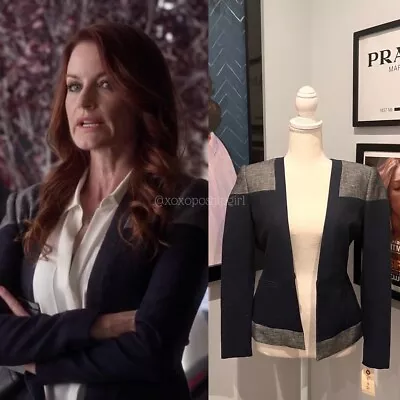 SCREEN WORN Ashley Marin’s BCBG Maxazria Navy Gray Blazer XS Pretty Little Liars • £337.54