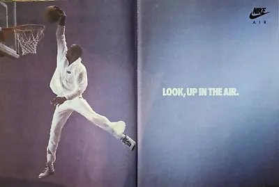 1987 Nike Michel Jordan Look Up In Air Sneakers 2 Page Photo VINTAGE PRINT AD • $16.99