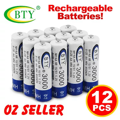 12 Pcs AA Rechargeable Battery Batteries Bulk Nickel Hydride NI-MH 3000mAh 1.2v • $16.95