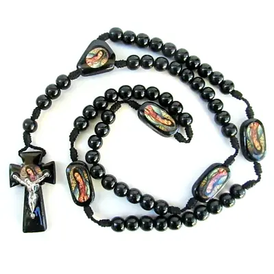 Virgin Mary Rosary Wooden Black / Rosario Virgen De Guadalupe Negro De Madera • $16.99