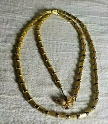 Gold/silvertone Metal Ribbed Tube Link And Flat Round Link Strand Necklace  29   • $10