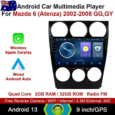 9  Android 13 Auto Carplay Car Non DVD GPS For Mazda 6 (Atenza) 2002-2008 GGGY • $254.37