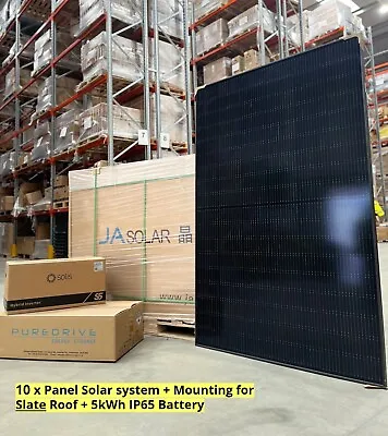 10 Panel Full MCS PV Solar System + Mounting For Slate Tiles + 5kWh IP65 Battery • £6080