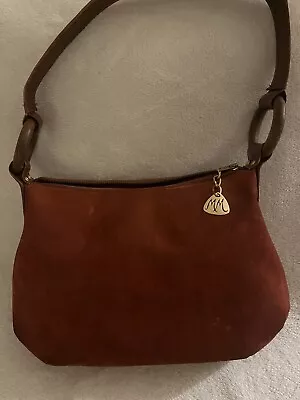 Morris Moskowitz Vintage Shoulder Bag Wood Rings Suede Rust Color • $29.99