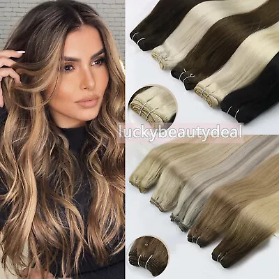 Sew In Weft Hair Extensions Real Human Hair Double Weave Weft Highlighted Color • $27.26