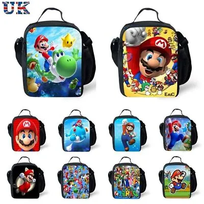Kids Super Mario Print Insulated Lunch Box Bag Outing School Food Picnic Bags UK • £11.99