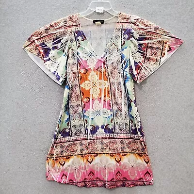 Volume One Juniors Dress Medium Pink Floral Mini A-Line Boho Flared Sleeves • $9.74