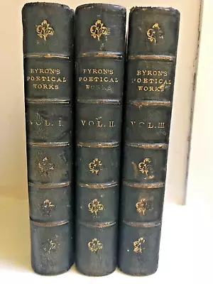 1886 Lord Byron's COMPLETE POETICAL WORKS 3Vols.  Routledge Leather Binding • £110