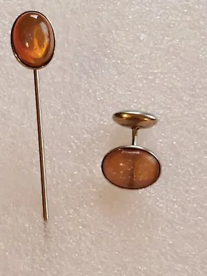 Victorian Peach Colored Fire Opal Cufflink (one Only) & Matching Stick Pin • $14