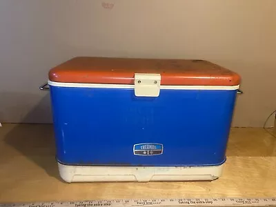 Vintage Retro Thermos Cooler Ice Box Chest - Orange White Blue 70's • $76.49