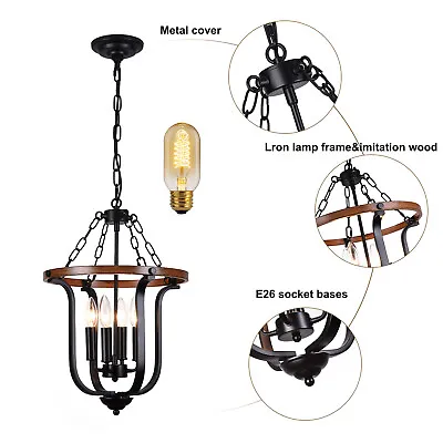 Rustic Lantern Pendant Light 4 Head Farmhouse Chandelier Ceiling Lamp Fixture • $59.85