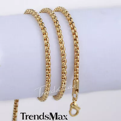 4mm Mens Womens Chain Gold Plated Stainless Steel Round Box Link Necklace 18-28  • $7.59