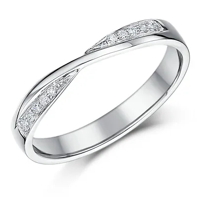 3mm 9ct White Gold Romantic Crossover Diamond Ring Twist Band 10pt UK Hallmarked • £199.95