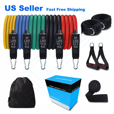 $19.99 • Buy 5 Exercise Resistance Bands Cords 100 Lbs Set Yoga Pilates Workout Fitness