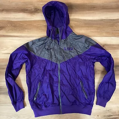 LSU Tigers Jacket Mens Medium Windbreaker Nike Hoodie Purple Gray Vented Lined • $39.99