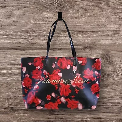 Victorias Secret Black Red Floral 2019 Limited Tote Bag Large Shopper  • $10