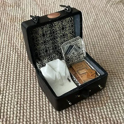 P TylerDollhouse Miniature Black Bag Luggage Suitcase Medium Dressed Filled 903 • $72.95