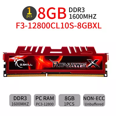 G.SKILL Ripjaws X 8GB DDR3 1600MHz PC3-12800U F3-12800CL10S-8GBXL Desktop RAM UK • £16.79