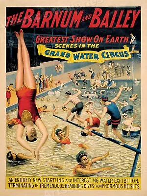 1895 Barnum & Bailey Circus Poster  Scenes In The Grand Water Circus  - 20x28 • $28.58